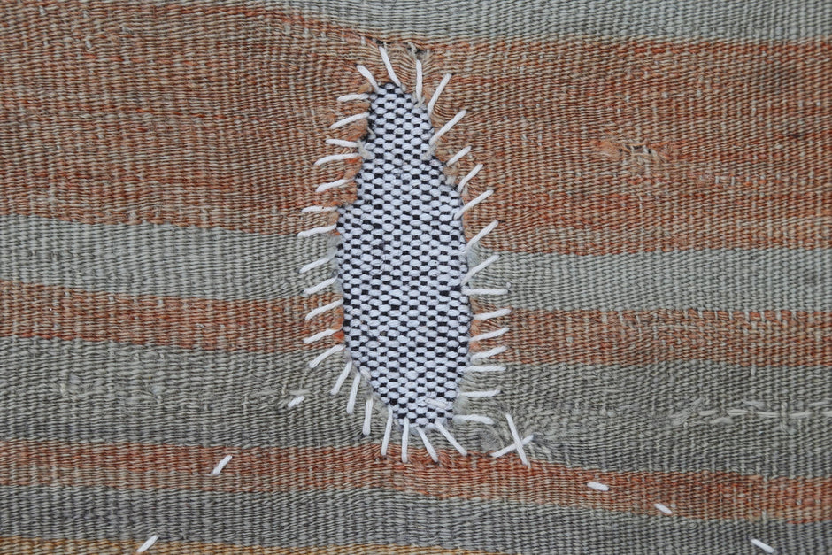 3x4 Vintage Turkish Tapestry Rug, Striped Wool Textile Wall Hanging, Earth Tone Fiber Wall Art