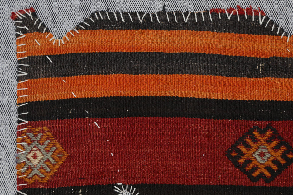 3x4 Vintage Turkish Tapestry Rug, Red Orange Striped Wool Cotton Wall Hanging, Geometric Textile Wall Art