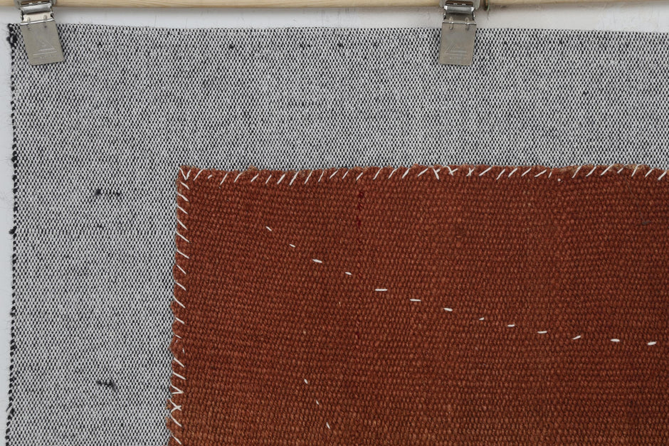 3x4 Vintage Turkish Tapestry Rug, Rust Brown Hemp Wool Wall Hanging, Minimalist Textile Wall Art