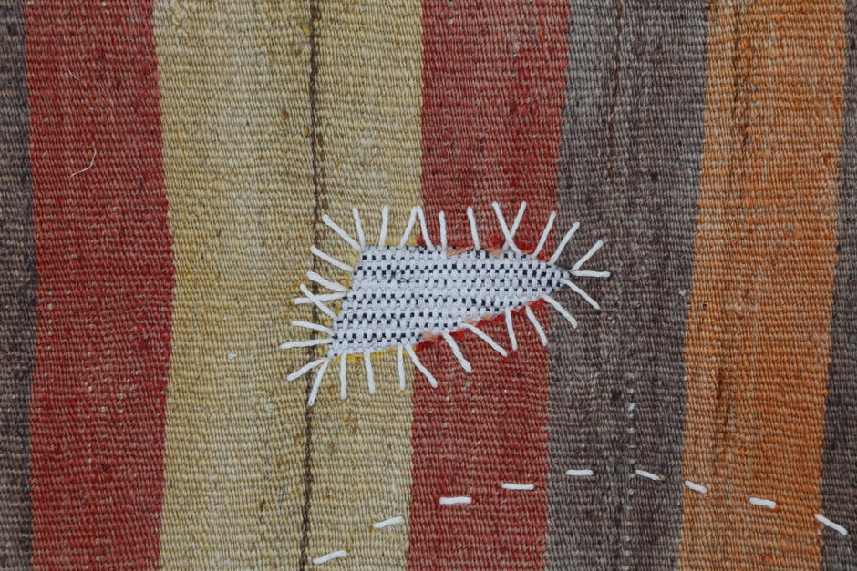 3x4 Vintage Turkish Tapestry Rug, Striped Wool Textile Wall Art, Rustic Woven Wall Hanging