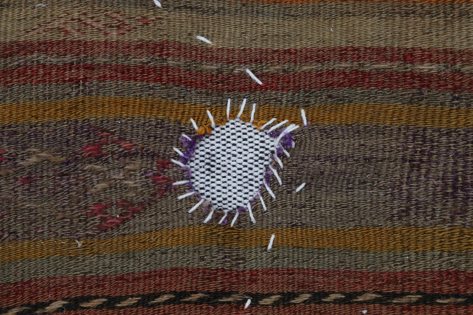 3x4 Vintage Turkish Tapestry Rug, Brown Striped Wool Wall Hanging, Rustic Geometric Textile Wall Art