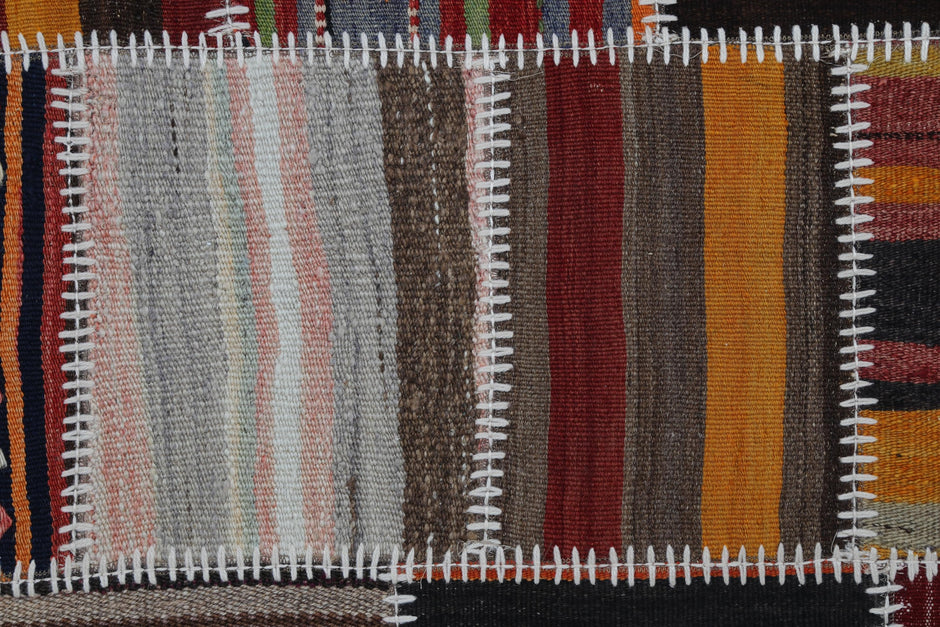 3x5 Vintage Turkish Tapestry Rug, Patchwork Kilim Wall Hanging, Handwoven Wool Textile Wall Art