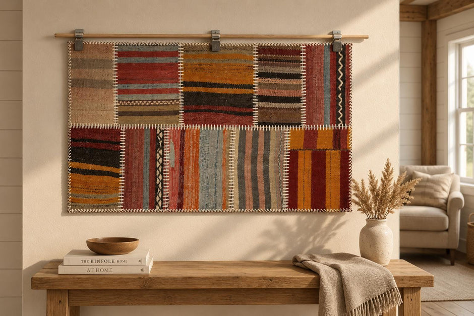 2x3 Vintage Turkish Tapestry Rug, Wool Patchwork Kilim Wall Hanging, Woven Textile Wall Art