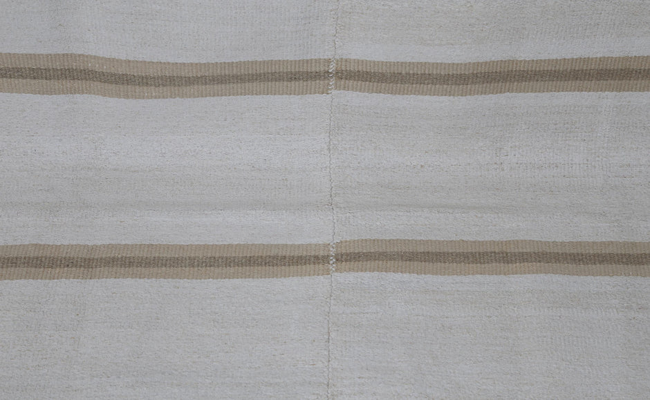 5x8 Vintage Turkish Hemp Rug, White Beige Striped Kilim, Minimalist Handwoven Area Rug