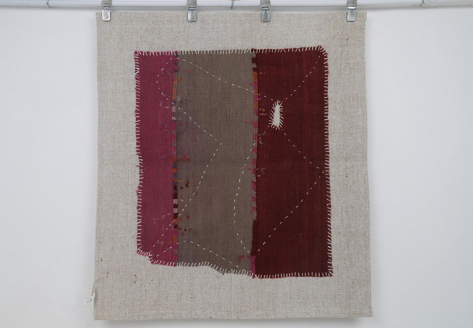 3x4 Vintage Turkish Wool Tapestry Rug, Hand Stitched Textile Wall Hanging, Minimalist Woven Wall Art