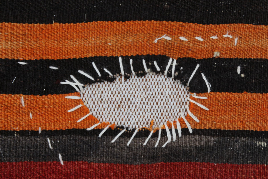 3x4 Vintage Turkish Tapestry Rug, Red Orange Striped Wool Wall Hanging, Geometric Textile Wall Art