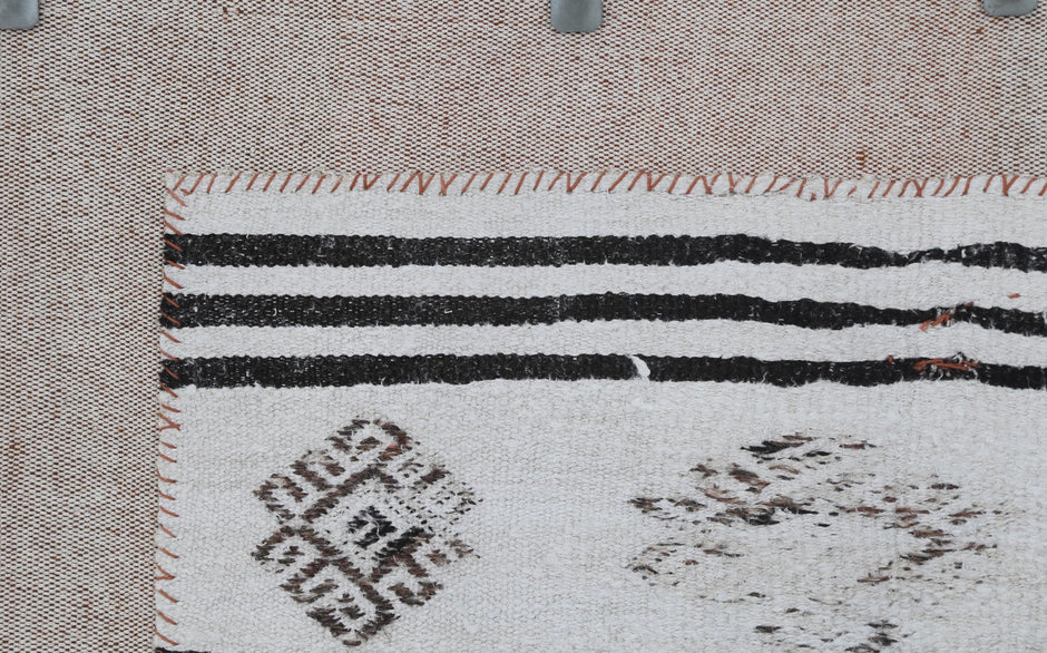 3x4 Vintage Turkish Tapestry Rug, Black White Hemp Wool Wall Hanging, Geometric Striped Textile Wall Art