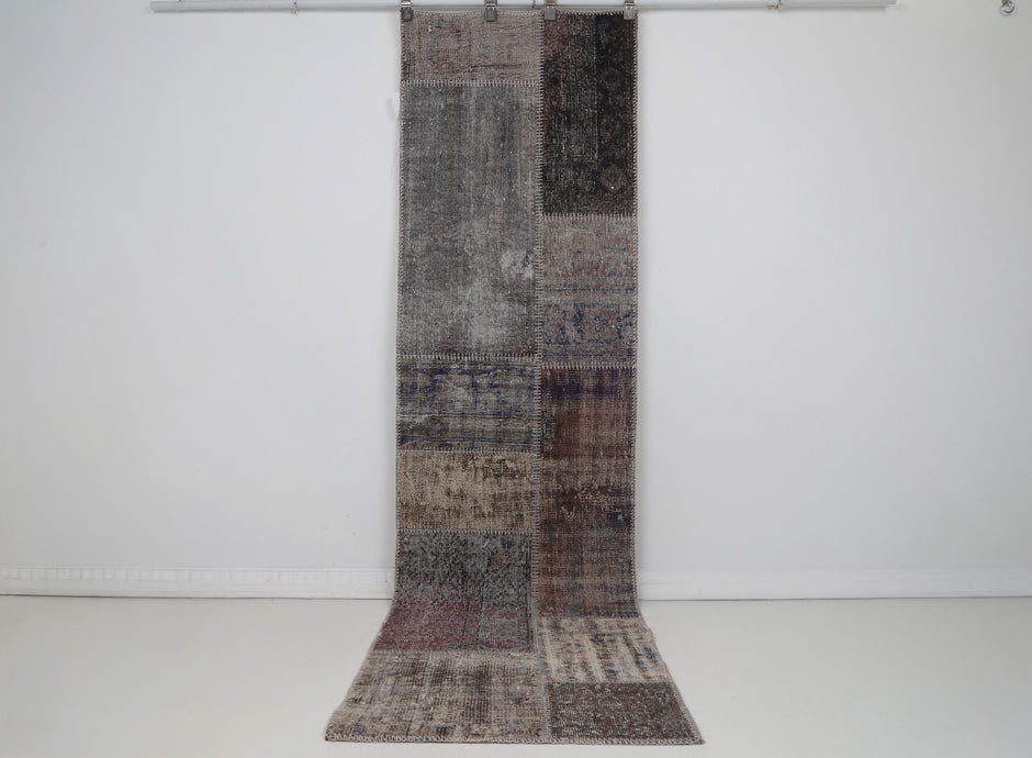 2x9 Vintage Turkish Patchwork Runner Rug, Wool Cotton Long Narrow Rug, Vintage Hallway Runner, Turkish Carpet