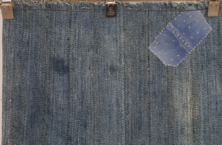 5x6 Vintage Turkish Flatweave Rug, Blue Handwoven Kilim, Vintage Wool Cotton Rug, Minimalist Area Rug
