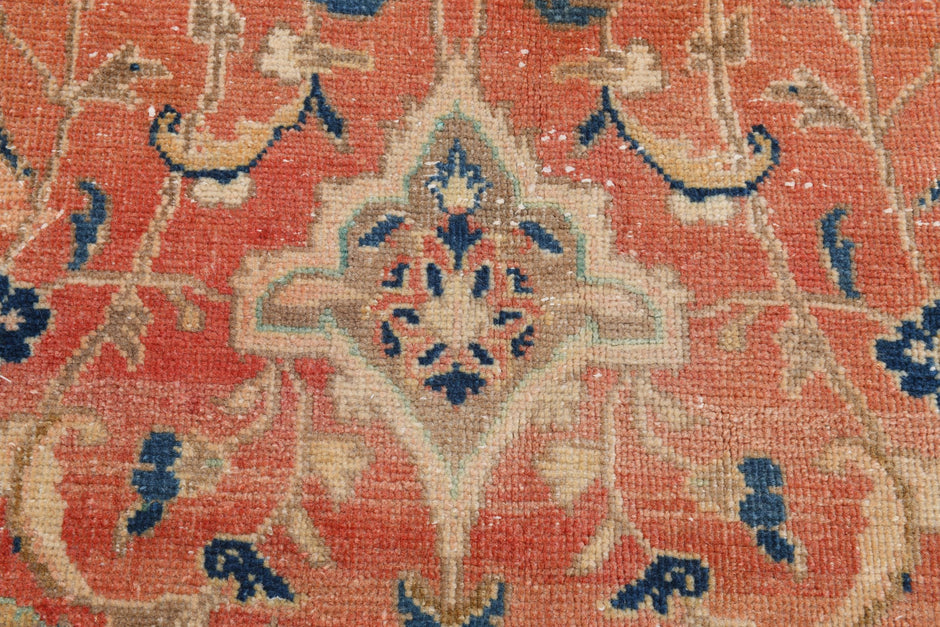 10x13 Vintage Turkish Rug, Terracotta Floral Rug, Sand Beige Wool Rug, Large Vintage Area Rug