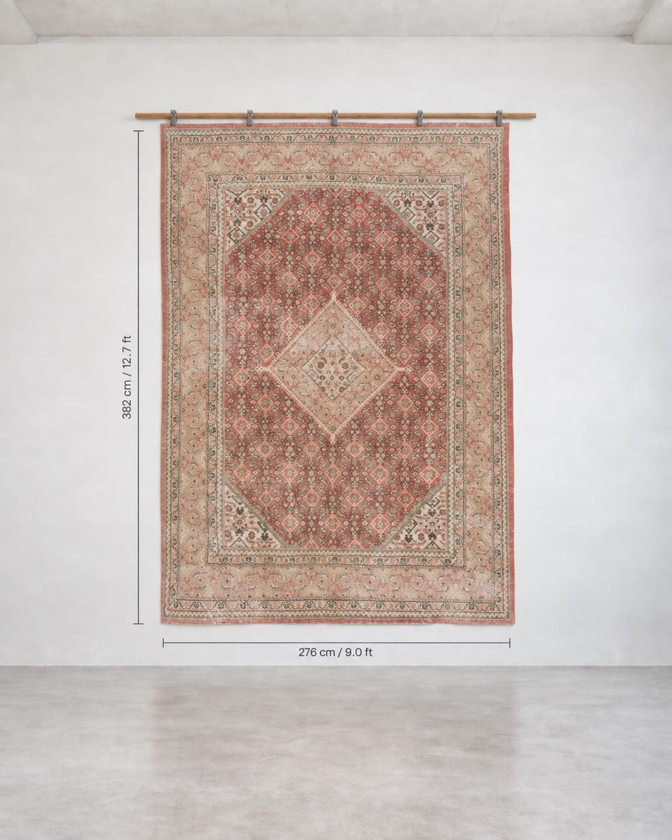 9x13 Vintage Turkish Rug, Dusty Rose Silverwash Rug, Soft Ivory Wool Rug, Large Vintage Area Rug