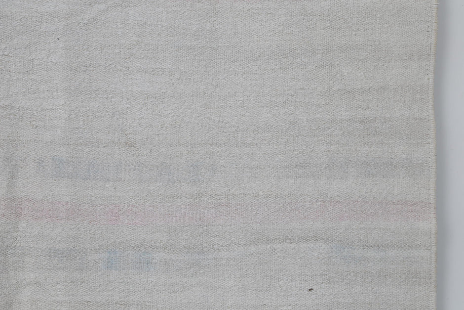 7x10 Vintage Turkish Hemp Rug, White Pink Striped Kilim, Minimalist Handwoven Area Rug