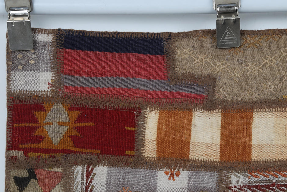 2x3 Vintage Turkish Tapestry Rug, Wool Patchwork Kilim Wall Hanging, Woven Textile Wall Art