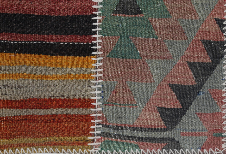 2x3 Vintage Turkish Tapestry Rug, Wool Patchwork Kilim Wall Hanging, Striped Geometric Textile Art