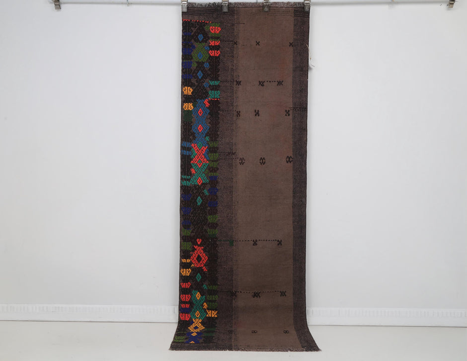 2x7 Vintage Turkish Hemp Runner Rug, Handmade Wool Hemp Kilim, Narrow Hallway Rug, Vintage Anatolian Textile