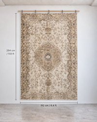 6x10 Vintage Turkish Rug, Beige Brown Floral Wool Cotton Area Rug, Large Neutral Medallion Rug