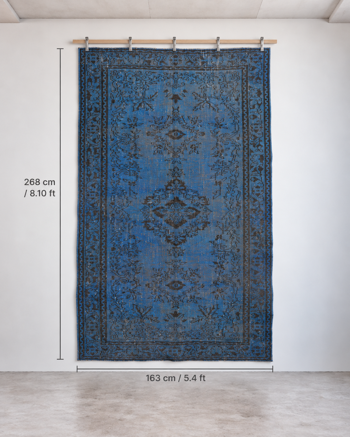 5x8 Vintage Turkish Rug, Blue Black Wool Cotton Area Rug, Distressed Traditional Rug