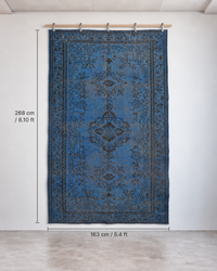 5x8 Vintage Turkish Rug, Blue Black Wool Cotton Area Rug, Distressed Traditional Rug