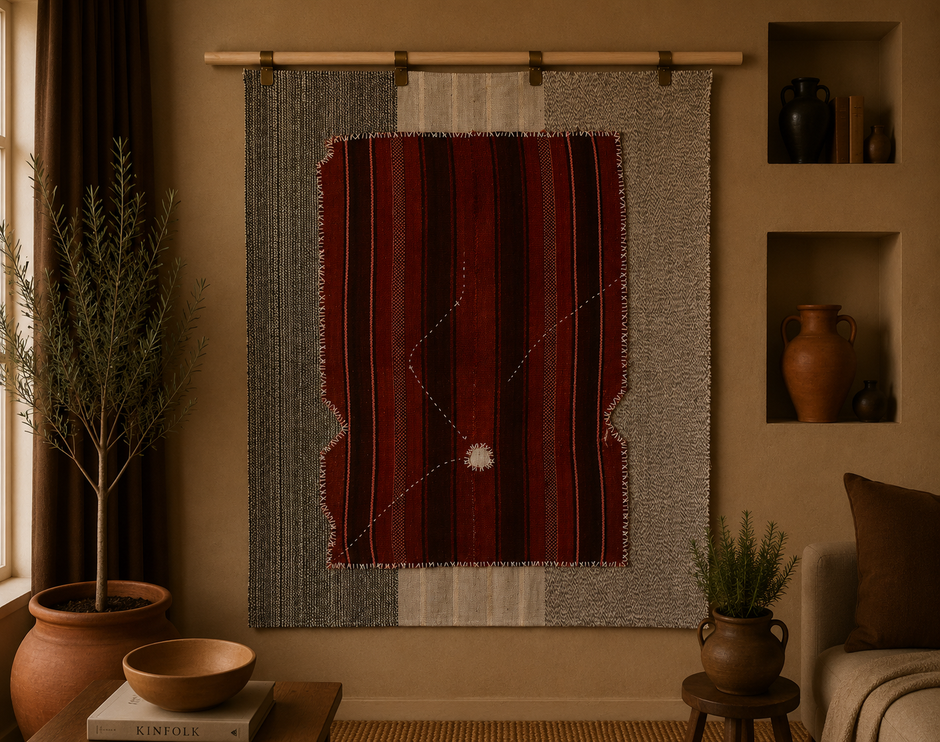 3x4 Vintage Turkish Tapestry Rug, Handwoven Wool Cotton Wall Hanging, Rustic Textile Wall Art