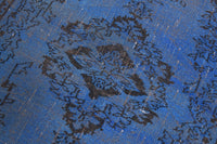 5x8 Vintage Turkish Rug, Blue Black Wool Cotton Area Rug, Distressed Traditional Rug