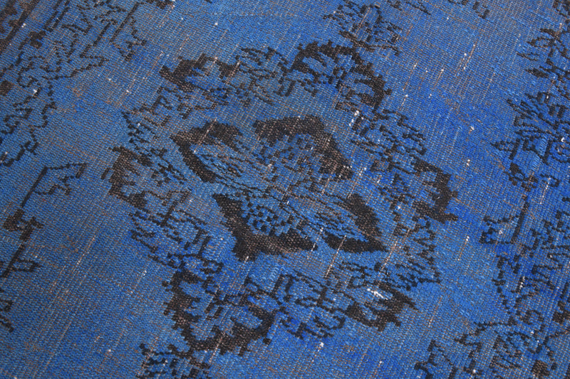 5x8 Vintage Turkish Rug, Blue Black Wool Cotton Area Rug, Distressed Traditional Rug