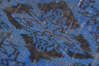 5x8 Vintage Turkish Rug, Blue Black Wool Cotton Area Rug, Distressed Traditional Rug