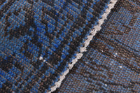 5x8 Vintage Turkish Rug, Blue Black Wool Cotton Area Rug, Distressed Traditional Rug