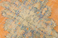 6x10 Vintage Turkish Rug, Orange Beige Floral Wool Cotton Area Rug, Distressed Medallion Rug