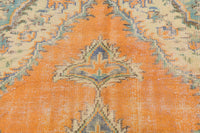 6x10 Vintage Turkish Rug, Orange Beige Floral Wool Cotton Area Rug, Distressed Medallion Rug