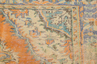 6x10 Vintage Turkish Rug, Orange Beige Floral Wool Cotton Area Rug, Distressed Medallion Rug