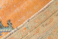 6x10 Vintage Turkish Rug, Orange Beige Floral Wool Cotton Area Rug, Distressed Medallion Rug