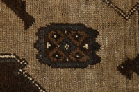 6x9 Vintage Turkish Kars Rug, Dark Brown Beige Wool Area Rug, Traditional Geometric Border
