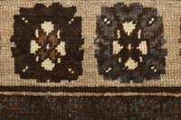 6x9 Vintage Turkish Kars Rug, Dark Brown Beige Wool Area Rug, Traditional Geometric Border