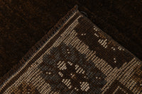 6x9 Vintage Turkish Kars Rug, Dark Brown Beige Wool Area Rug, Traditional Geometric Border