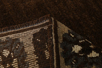 6x9 Vintage Turkish Kars Rug, Dark Brown Beige Wool Area Rug, Traditional Geometric Border