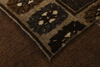 6x9 Vintage Turkish Kars Rug, Dark Brown Beige Wool Area Rug, Traditional Geometric Border