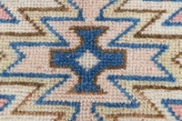 7x11 Vintage Turkish Kars Rug, Pink Blue Cream Wool Area Rug, Geometric Medallion Design