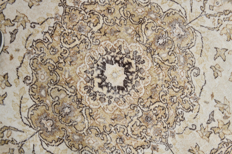 6x10 Vintage Turkish Rug, Beige Brown Floral Wool Cotton Area Rug, Large Neutral Medallion Rug