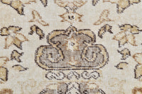 6x10 Vintage Turkish Rug, Beige Brown Floral Wool Cotton Area Rug, Large Neutral Medallion Rug