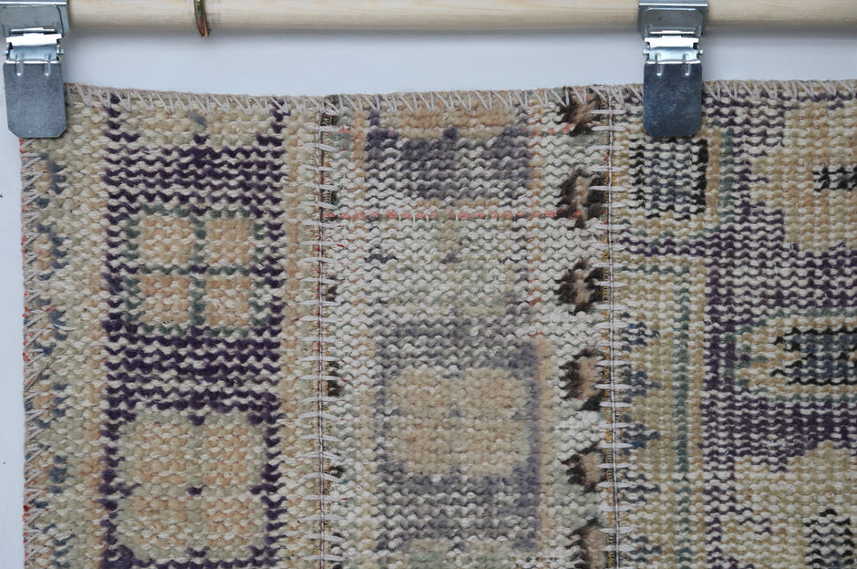 Vintage Turkish Runner Rug 1'11 x 10'9 ft, Beige Brown Patchwork Runner, Long Hallway Rug