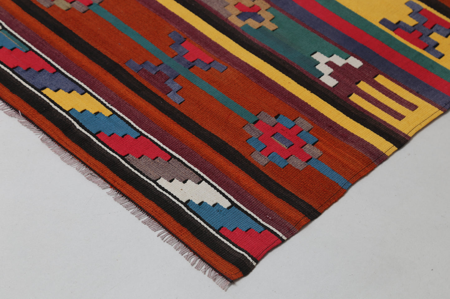 Vintage Turkish Kilim Runner Rug 2'6 x 10'3 ft, Red Striped Tribal Kilim, Long Hallway Runner