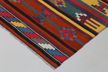 Vintage Turkish Kilim Runner Rug 2'6 x 10'3 ft, Red Striped Tribal Kilim, Long Hallway Runner