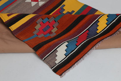 Vintage Turkish Kilim Runner Rug 2'6 x 10'3 ft, Red Striped Tribal Kilim, Long Hallway Runner