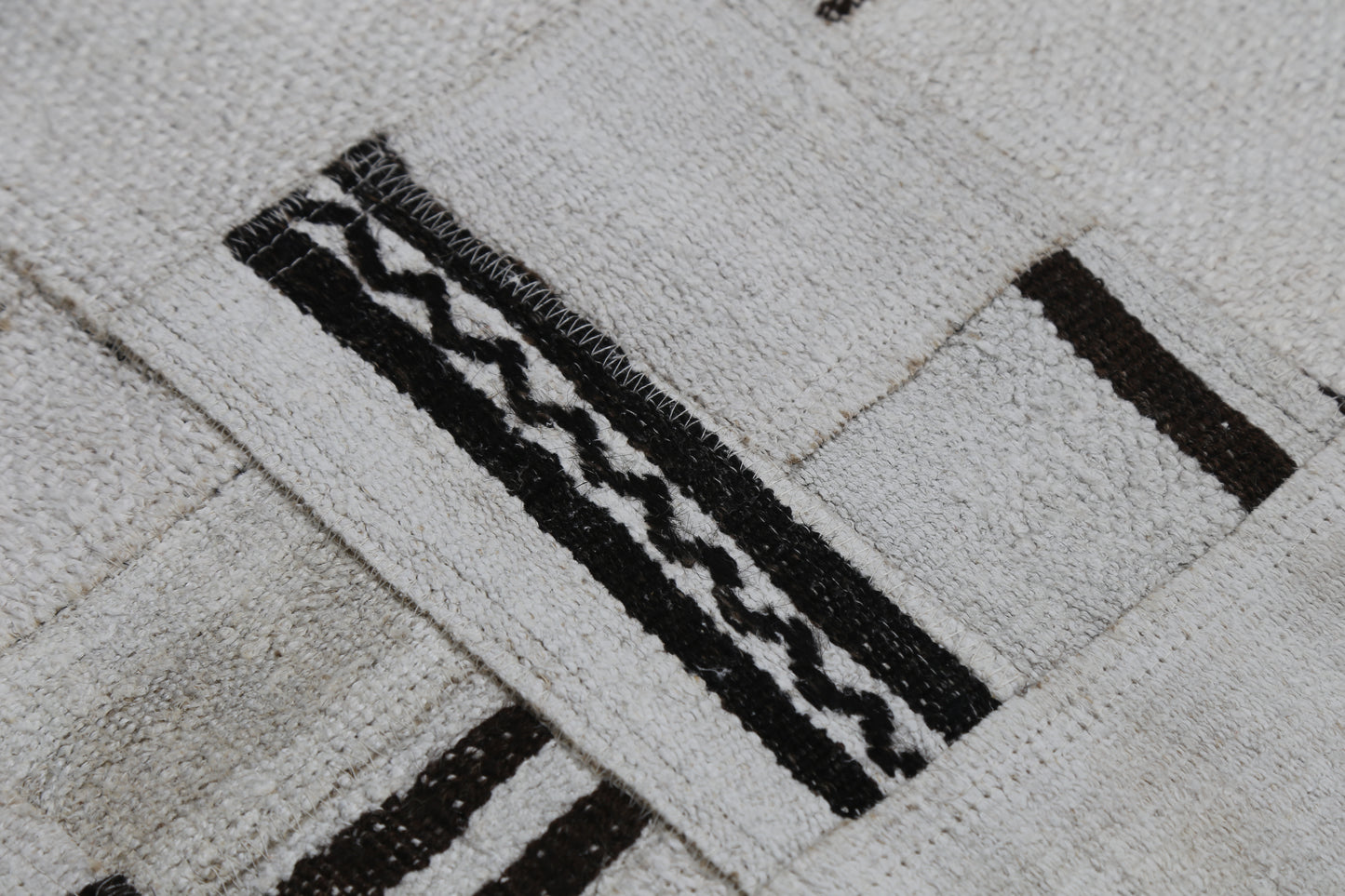 1'11 x 7'10 Vintage Turkish Hemp Patchwork Runner Rug, Black White Minimal Long Hallway Rug