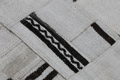 1'11 x 7'10 Vintage Turkish Hemp Patchwork Runner Rug, Black White Minimal Long Hallway Rug