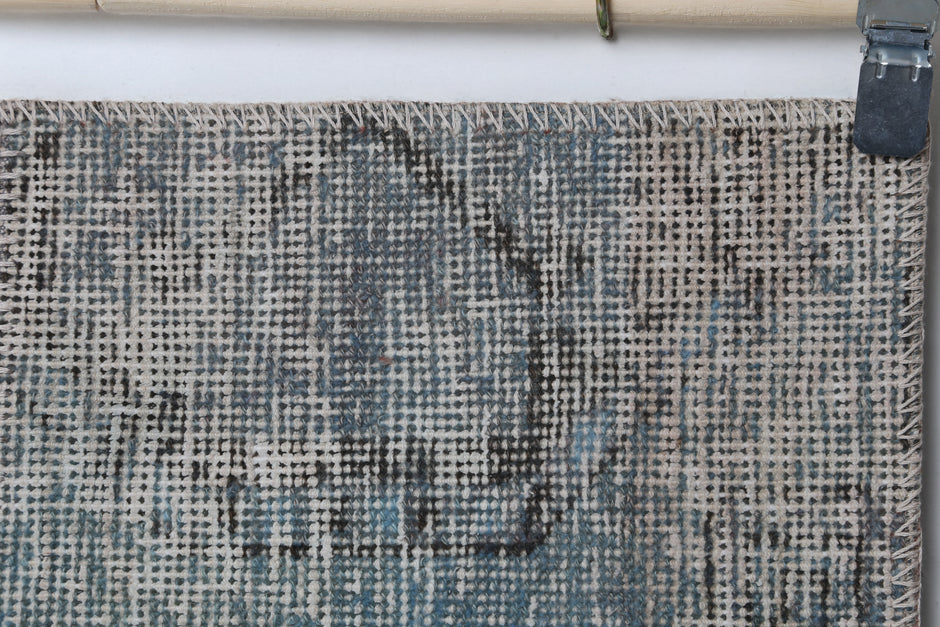 2x8 Vintage Turkish Patchwork Runner Rug, Gray Blue Overdyed Wool Cotton Hallway Rug