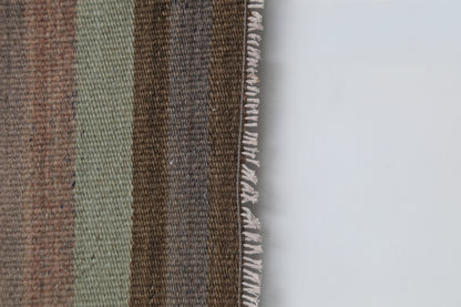 2x4 Vintage Turkish Kilim Runner Rug, Brown Striped Narrow Hallway Rug, Handmade Wool Small Runner