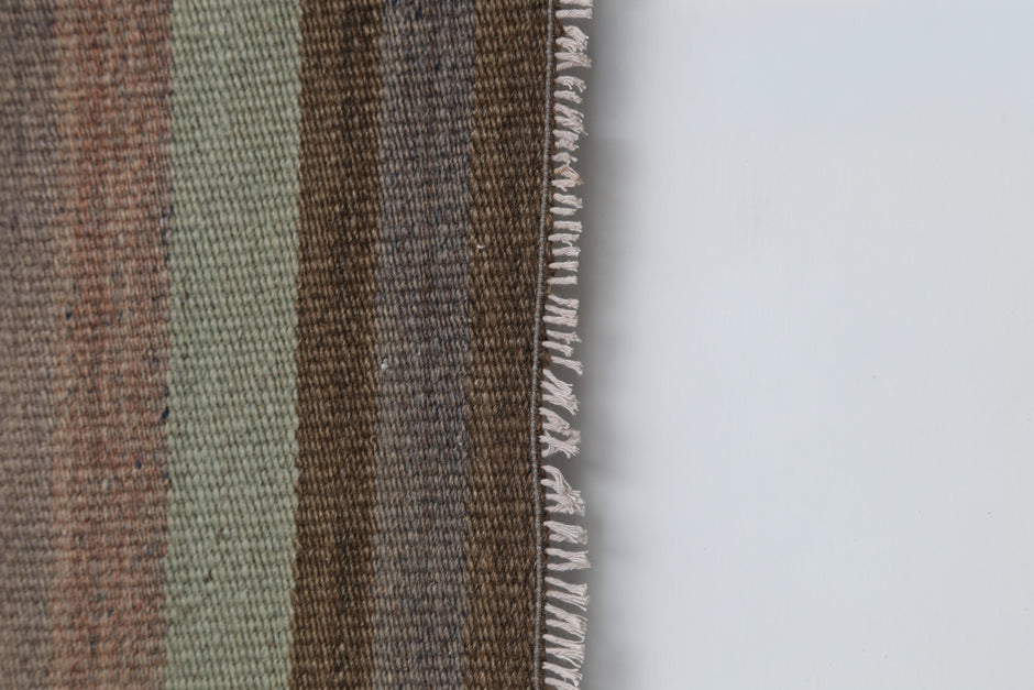 2x4 Vintage Turkish Kilim Runner Rug, Brown Striped Narrow Hallway Rug, Handmade Wool Small Runner