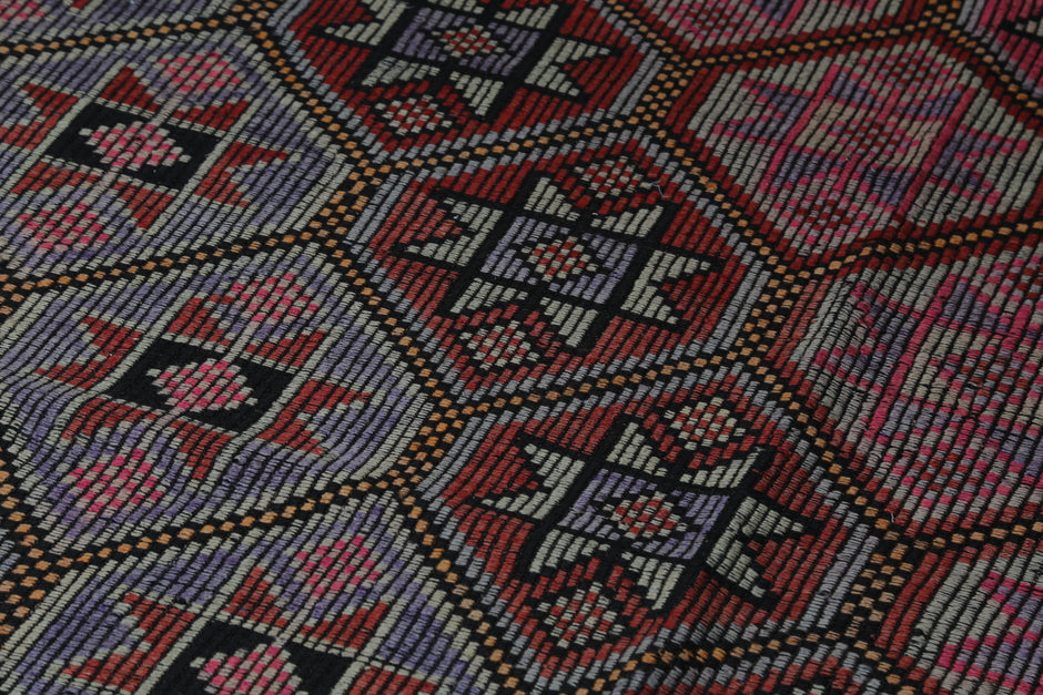 6x10 Vintage Turkish Flatweave Rug, Red Oriental Pattern Large Area Rug, Handmade Wool Cotton Kilim