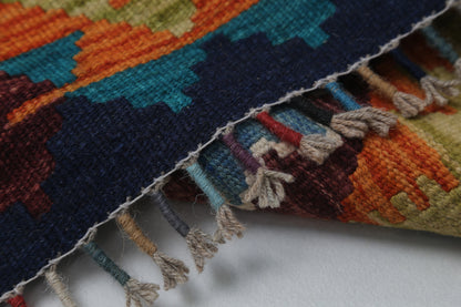 2x3 Vintage Turkish Kilim Rug, Blue Oriental Wool Accent Rug, Handmade Tribal Flatweave Rug
